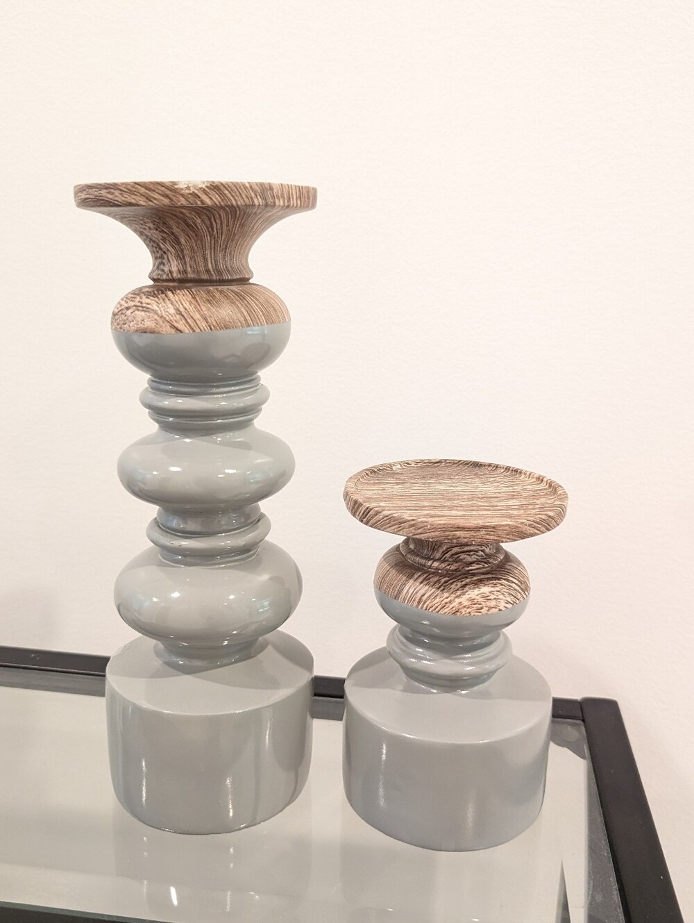 Hudson 43 Modern Farmhouse Gray Wooden Candle Holders Set of 2 Pillar Stand